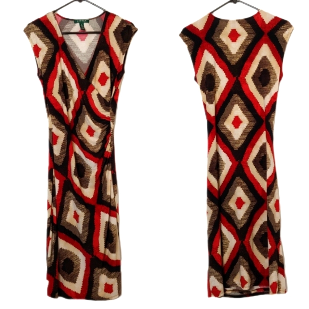 Lauren Ralph Lauren V Neck Assymetrical Short Sleeve Maxi Dress Size Medium